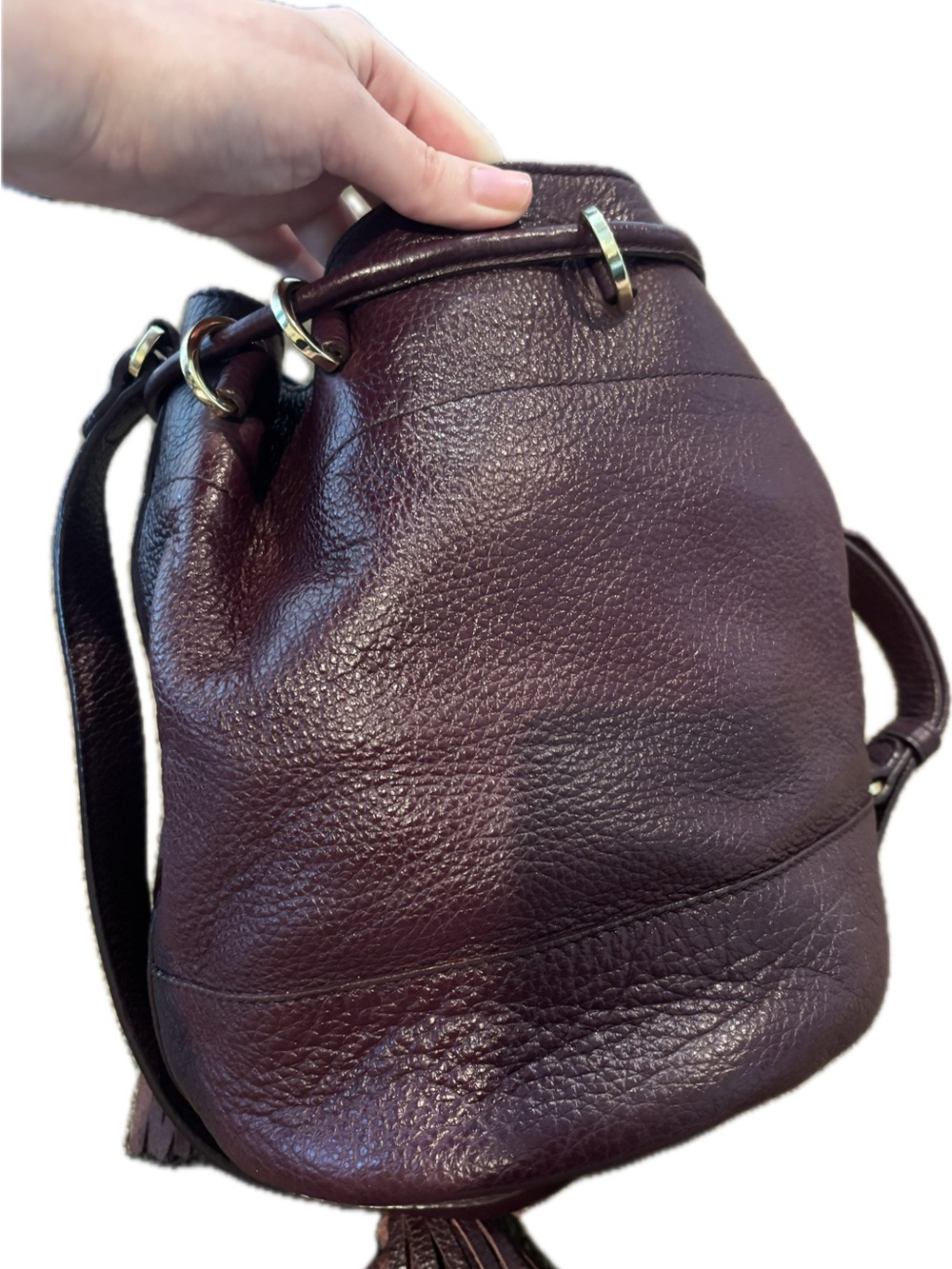 See by Chloe - Vicki Plum Leather Drawstring Bucket Bag with Tassels - Picture 2 of 6